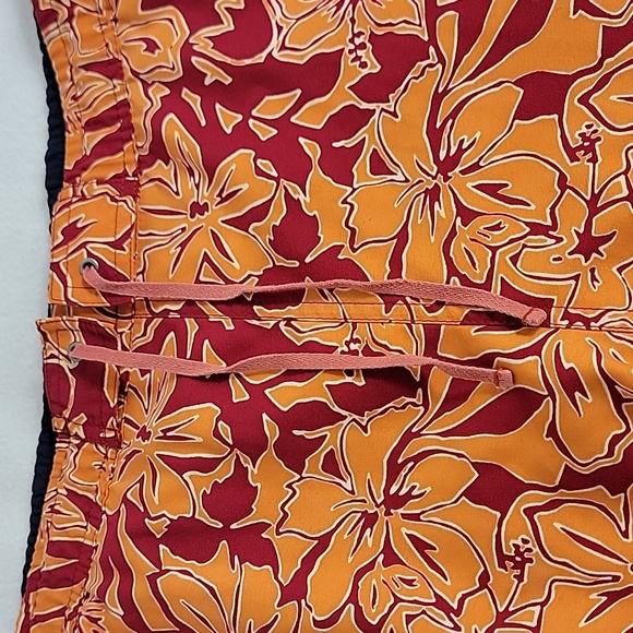 Eddie Bauer Men's Orange Red Floral W/ Drawstrings & Pockets Swim Trucks, M - Picture 4 of 6